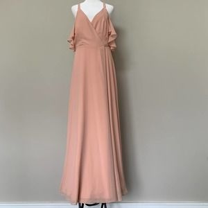 Lulus Easy Listening blush cold shoulder wrap maxi dress polyester chiffon Large